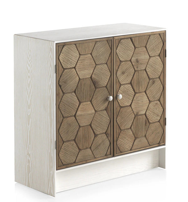 Cómoda de 2 puertas en fresno blanco con grabado 80x35x80 cm