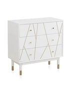 COMODA 3 CAJONES LACADA EN BLANCO CON FRONTIS DECORADO EN ORO