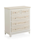 COMODA 5 CAJONES MADERA BLANCO SOBRE Y FRONTIS EN CREMA