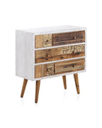 COMODA BLANCA CON FRONTIS MADERA RECUPERADA NATURAL