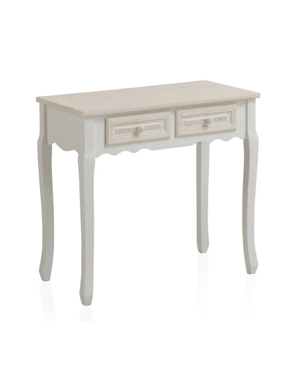 Consola de madera blanca con sobre y frontis en crema 80x40x75 cm