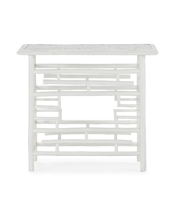 Consola 90x45x80 cm de bambú y ratán blanco