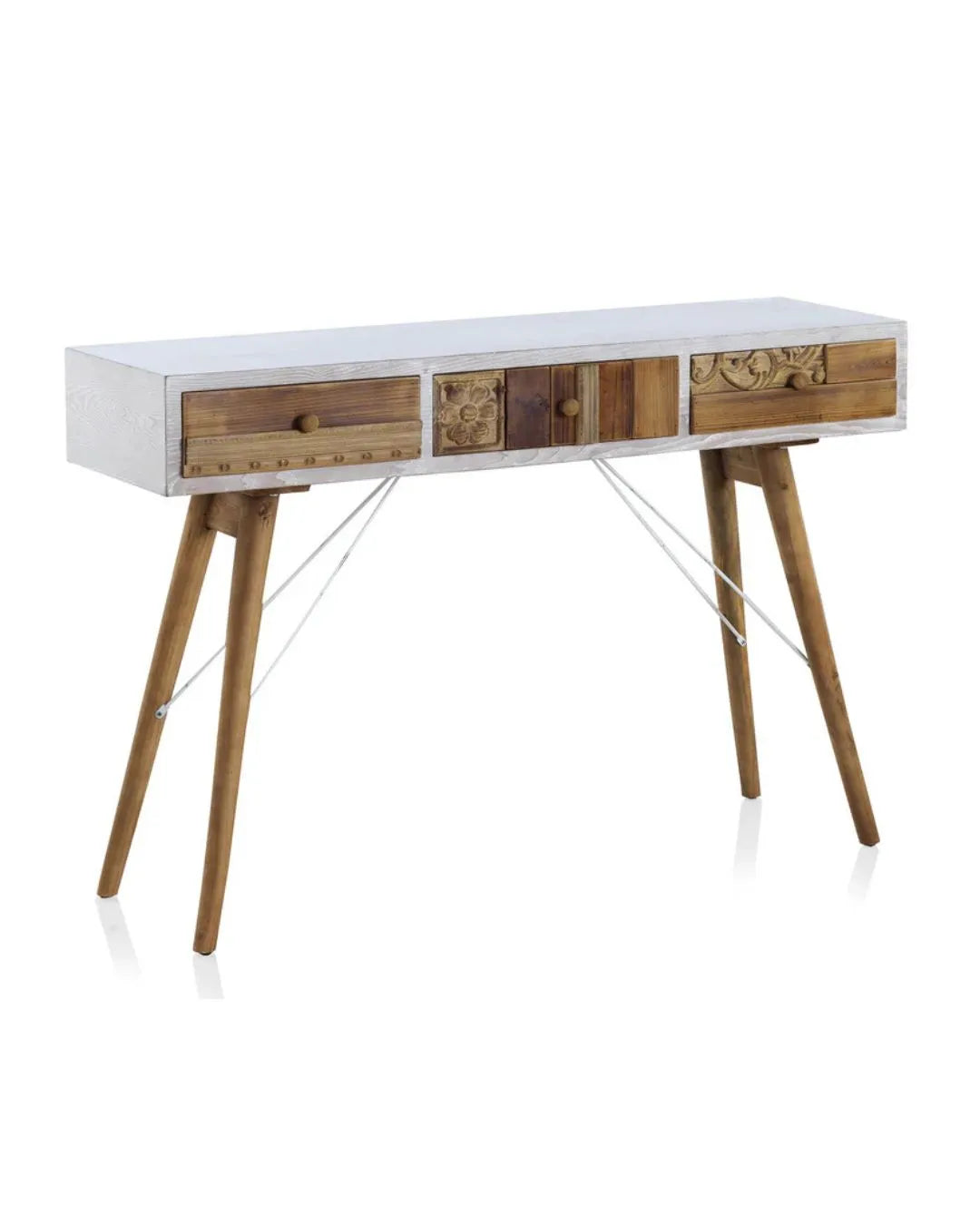 CONSOLA BASE BLANCA FRONTIS MADERA RECUPERADA NATURAL