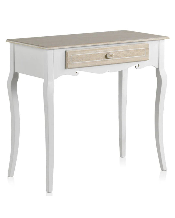 Consola de madera blanca con 1 cajón y frontis crema 80x40x78 cm