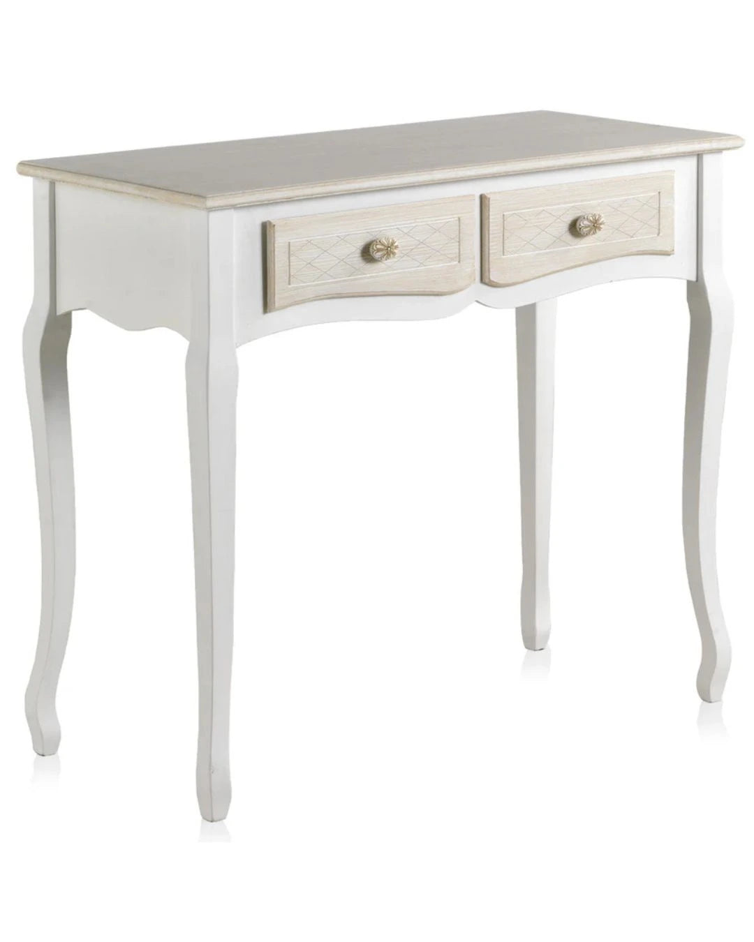 CONSOLA MADERA BLANCO 2 CAJONES FRONTIS CREMA