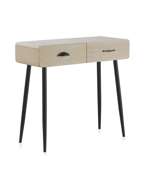 Consola de madera natural con patas metálicas negras 80x34x75 cm