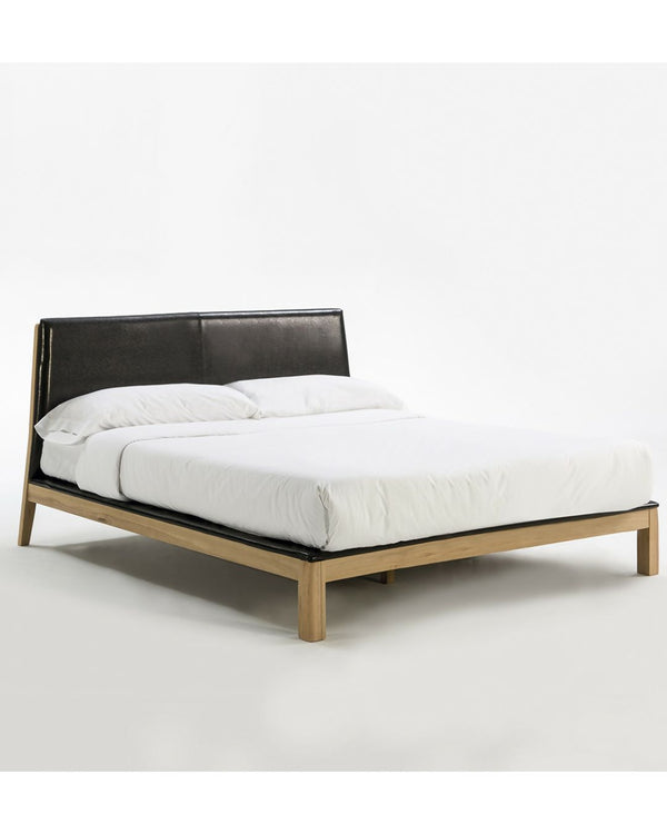 Llit 191x202x101 cm de fusta de freixe natural i negra
