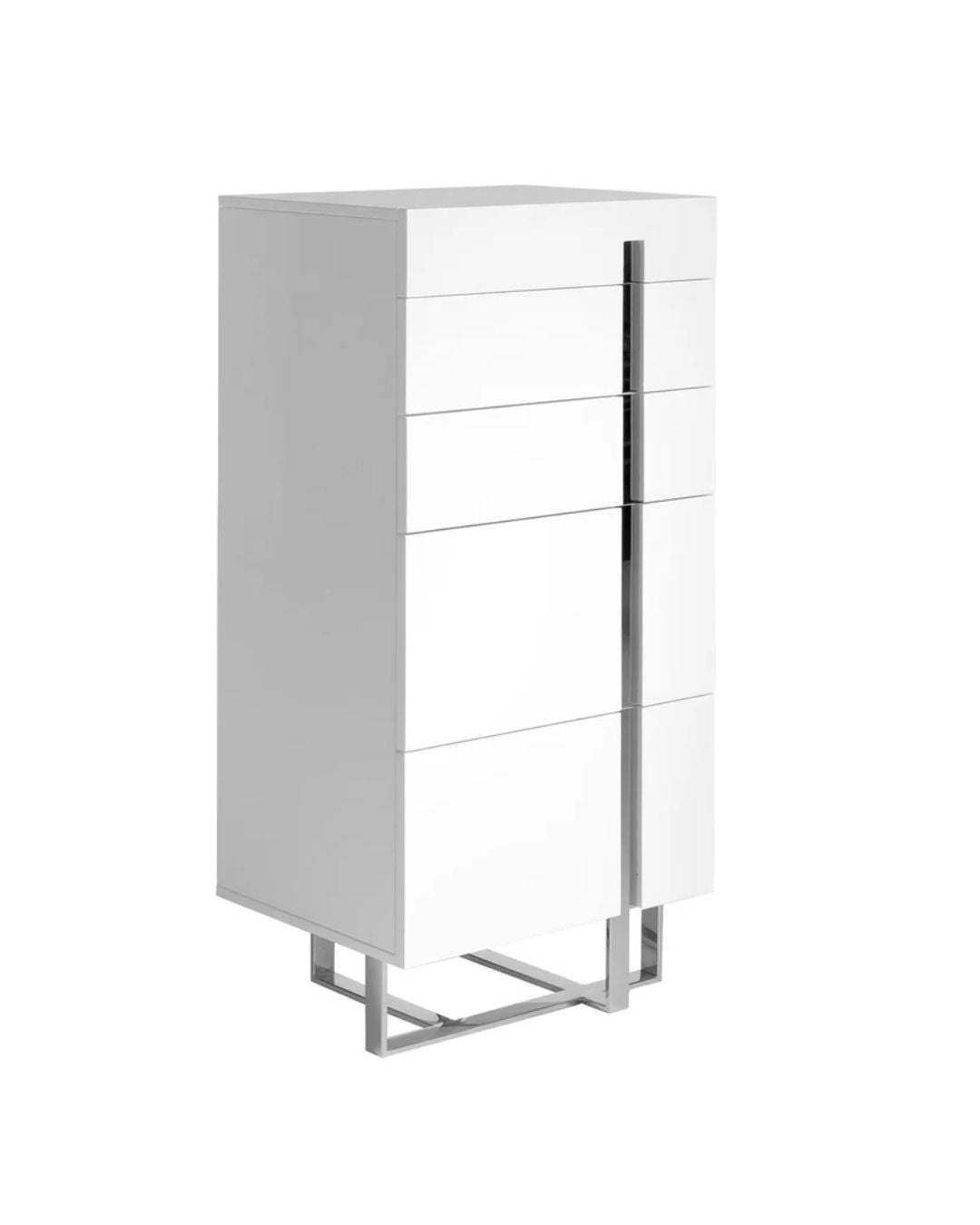 Chifonier madera blanco y acero cromado