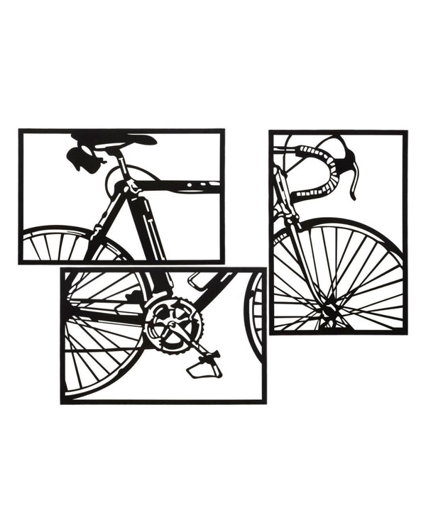 Conjunt de 3 panells 3D de metall negre en forma de bicicleta