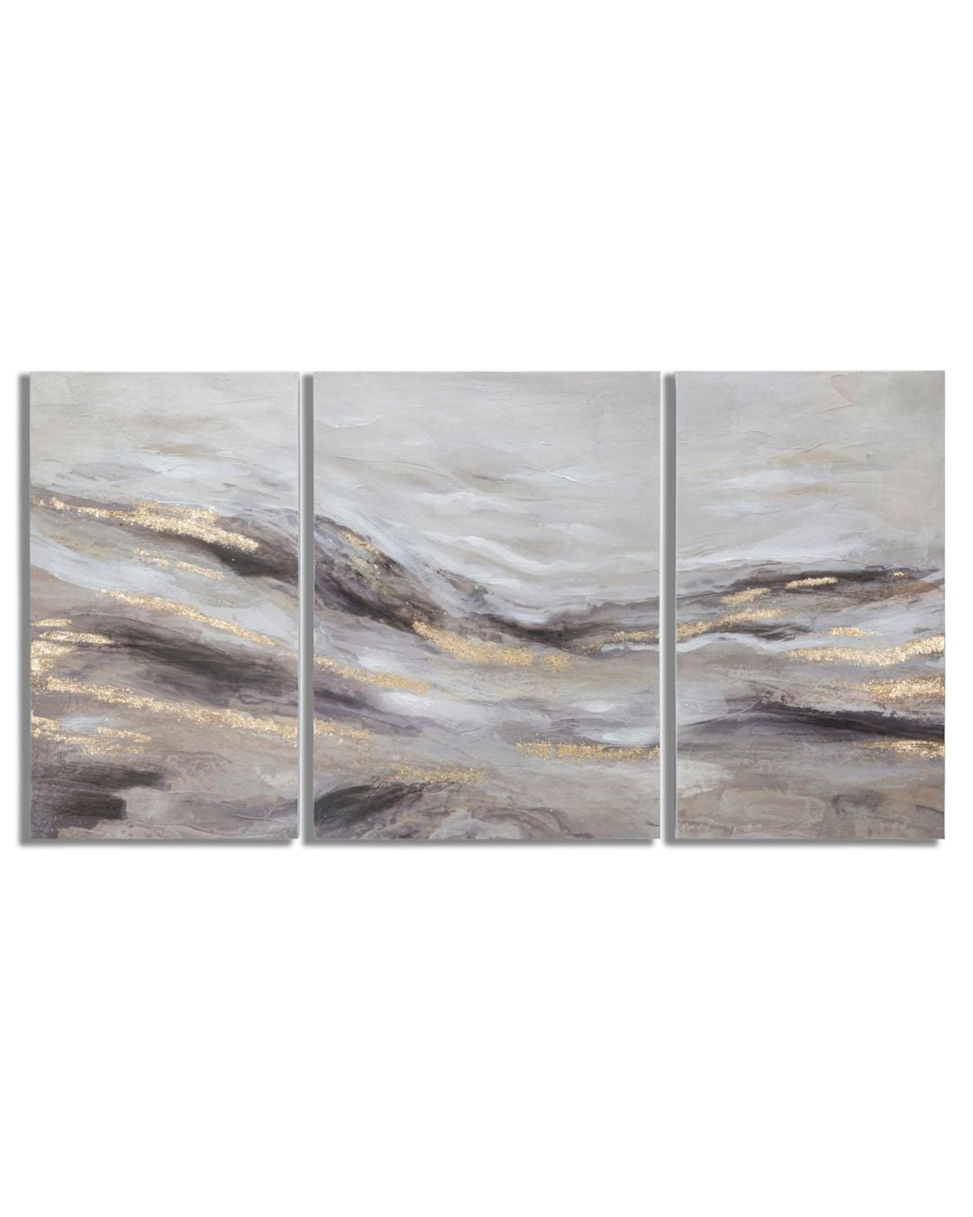 Conjunto de 3 pinturas abstractas multicolores sobre lienzo, de 45x2,7x80 cm y 60x2,7x80 cm.