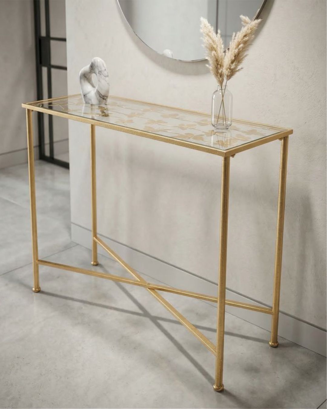Consola de metal dorado con mariposas, 100x35x80 cm