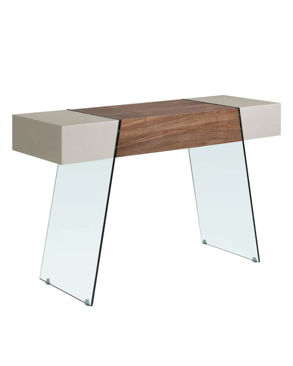 Consola 120x40x73 cm de noguera, gris i potes de vidre trempat