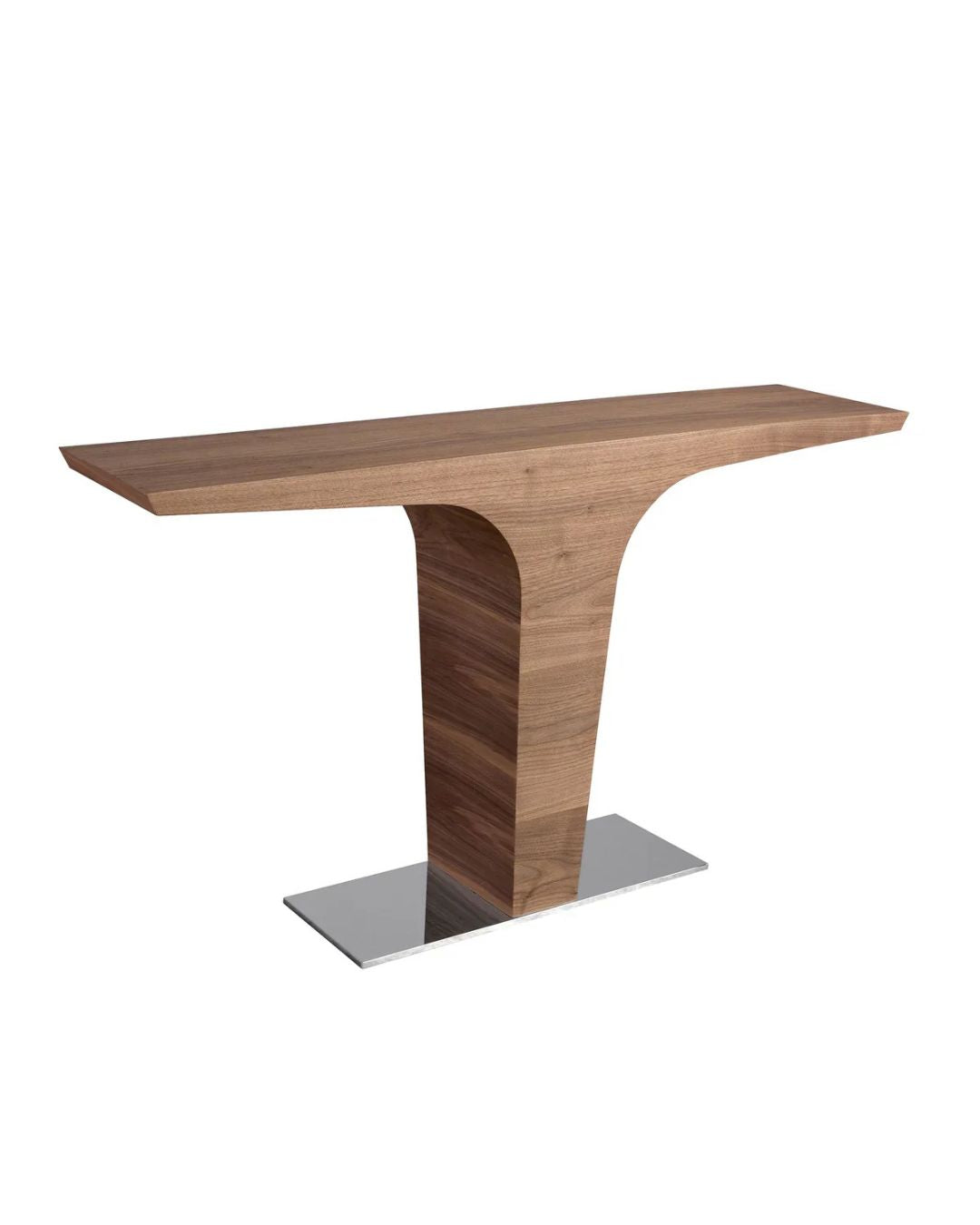 Consola rectangular nogal y base acero cromado