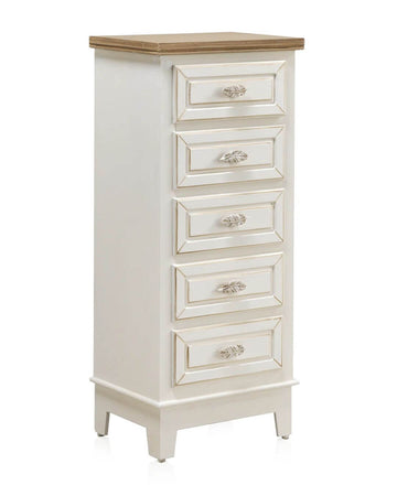 Xinfonier de 5 calaixos de fusta blanca 40x30x94 cm