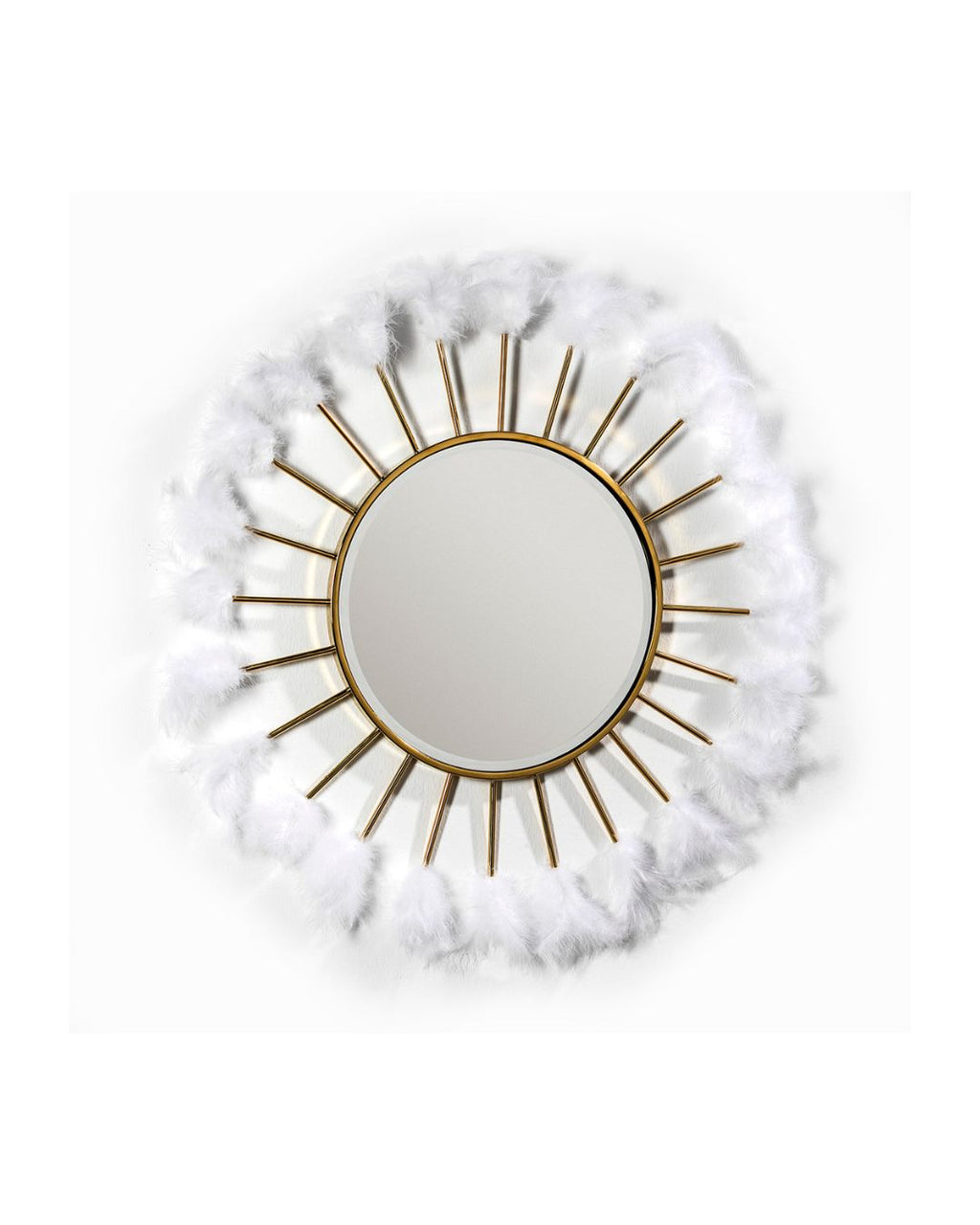 ESPEJO 103x4x103 CRISTAL/METAL DORADO/PLUMAS BLANCO