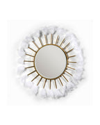 ESPEJO 103x4x103 CRISTAL/METAL DORADO/PLUMAS BLANCO