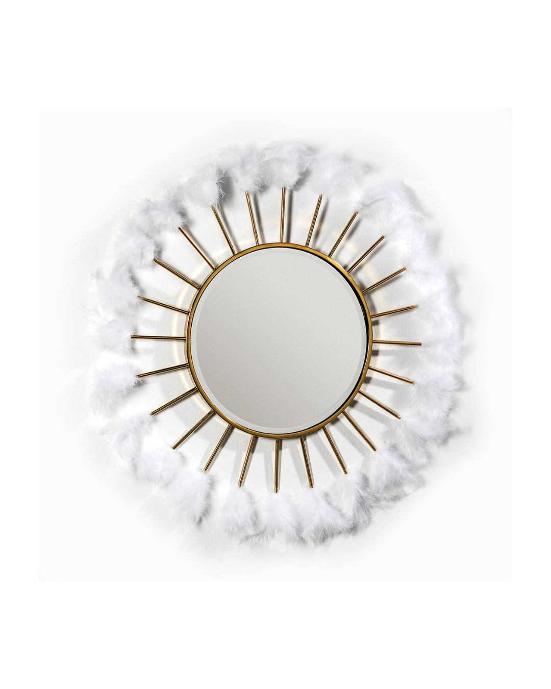 ESPEJO 103x4x103 CRISTAL/METAL DORADO/PLUMAS BLANCO