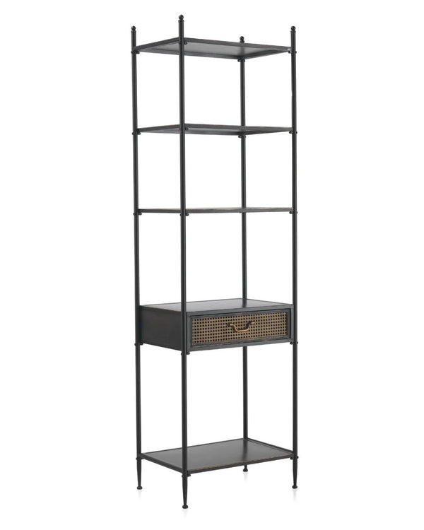 Estante de metal con 1 cajón y frontal bronce 55x36x186 cm