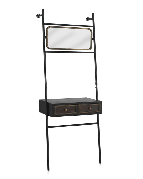 Estante de pie a pared negro con espejo ajustable 71x38x181 cm