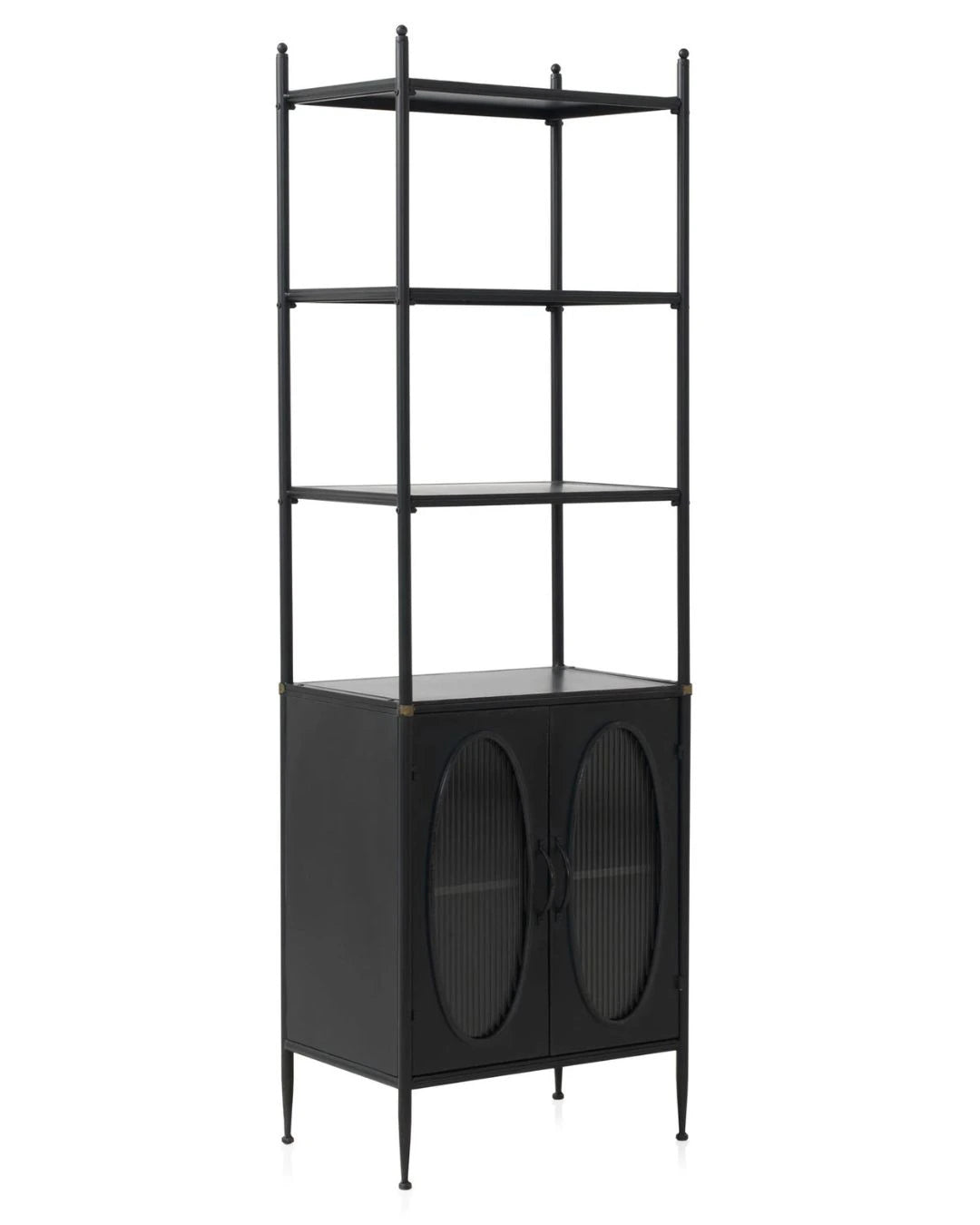 ESTANTERIA CON ESTRUCTURA DE METAL, PUERTAS CON CRISTAL DE FORMA OVAL