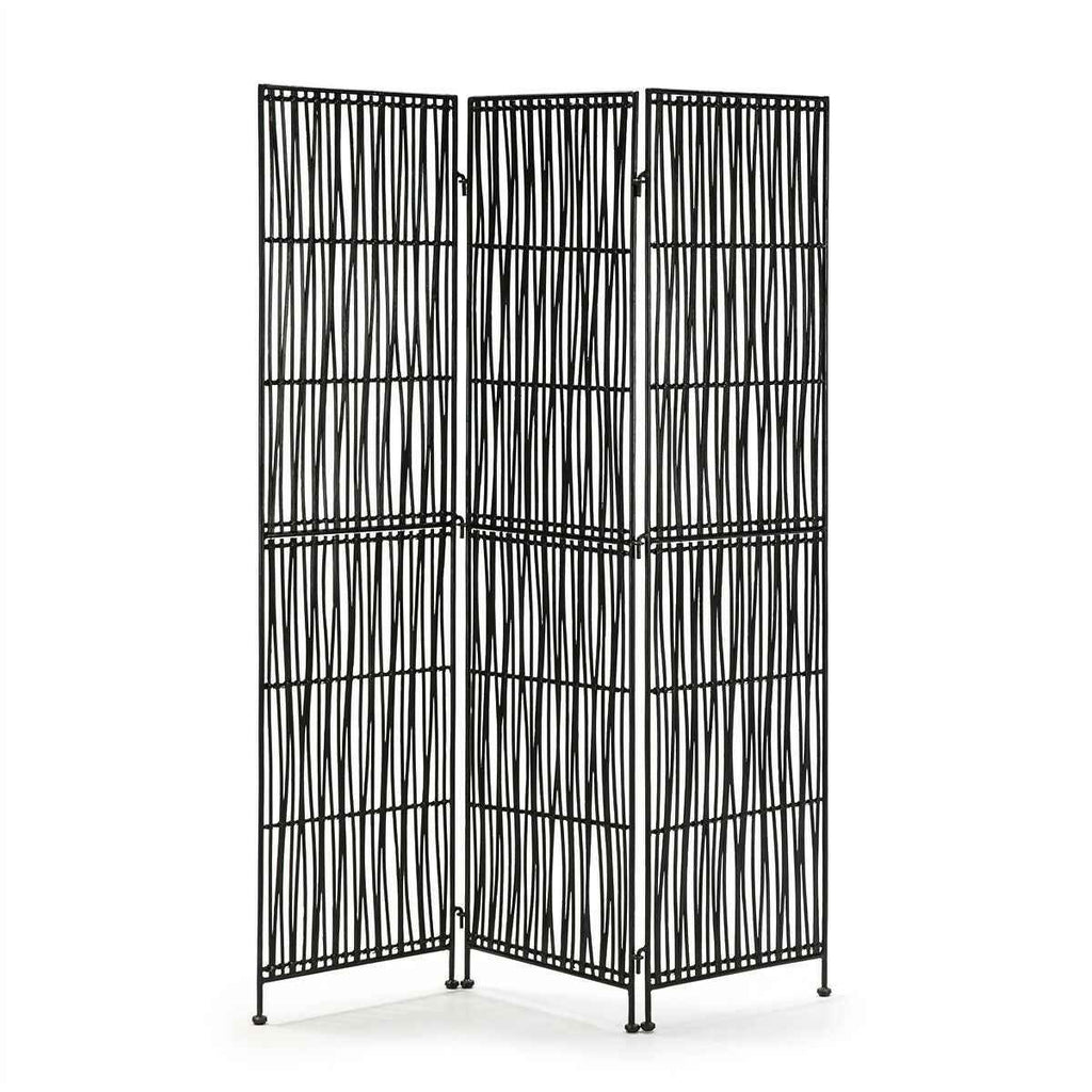 Biombo 140x2x178 Mimbre Negro/Metal Negro