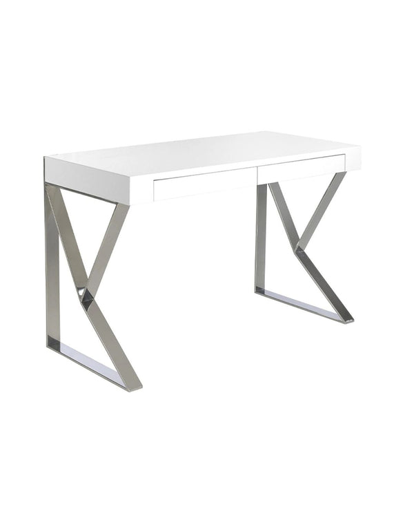Escriptori 120x61x76 cm de fusta blanca i acer cromat