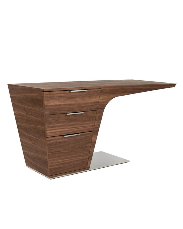 Escriptori 150x60x76 cm de noguera amb base d'acer cromat