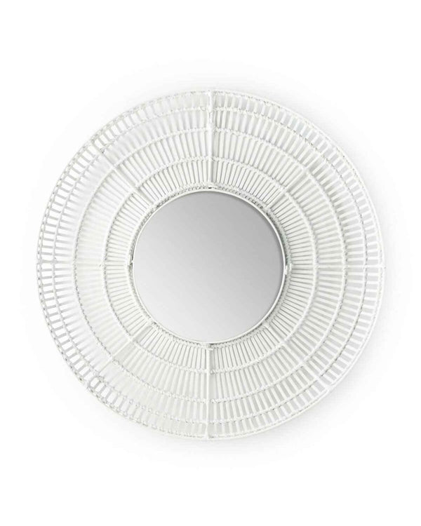 Espejo 90x8x90 cm de cristal y mimbre blanco