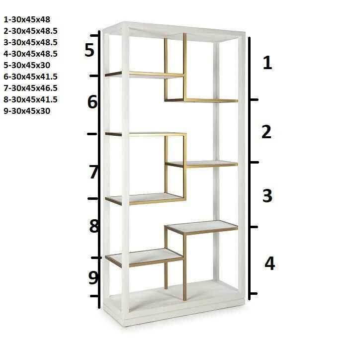Estantería 100x40x210 Madera Blanco/Metal Dorado