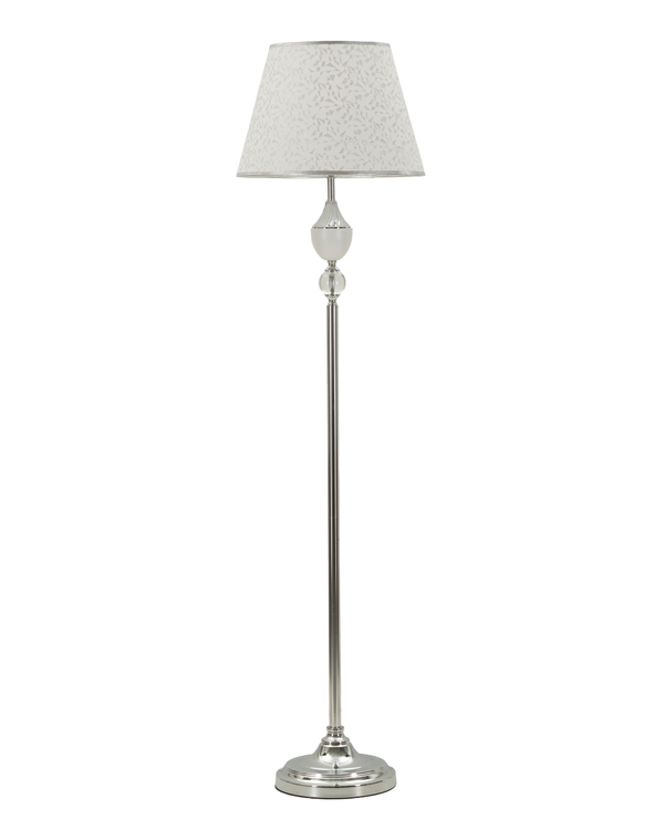 Llum de peu Kody de metall i tela platejat i blanc Ø 40x158 cm