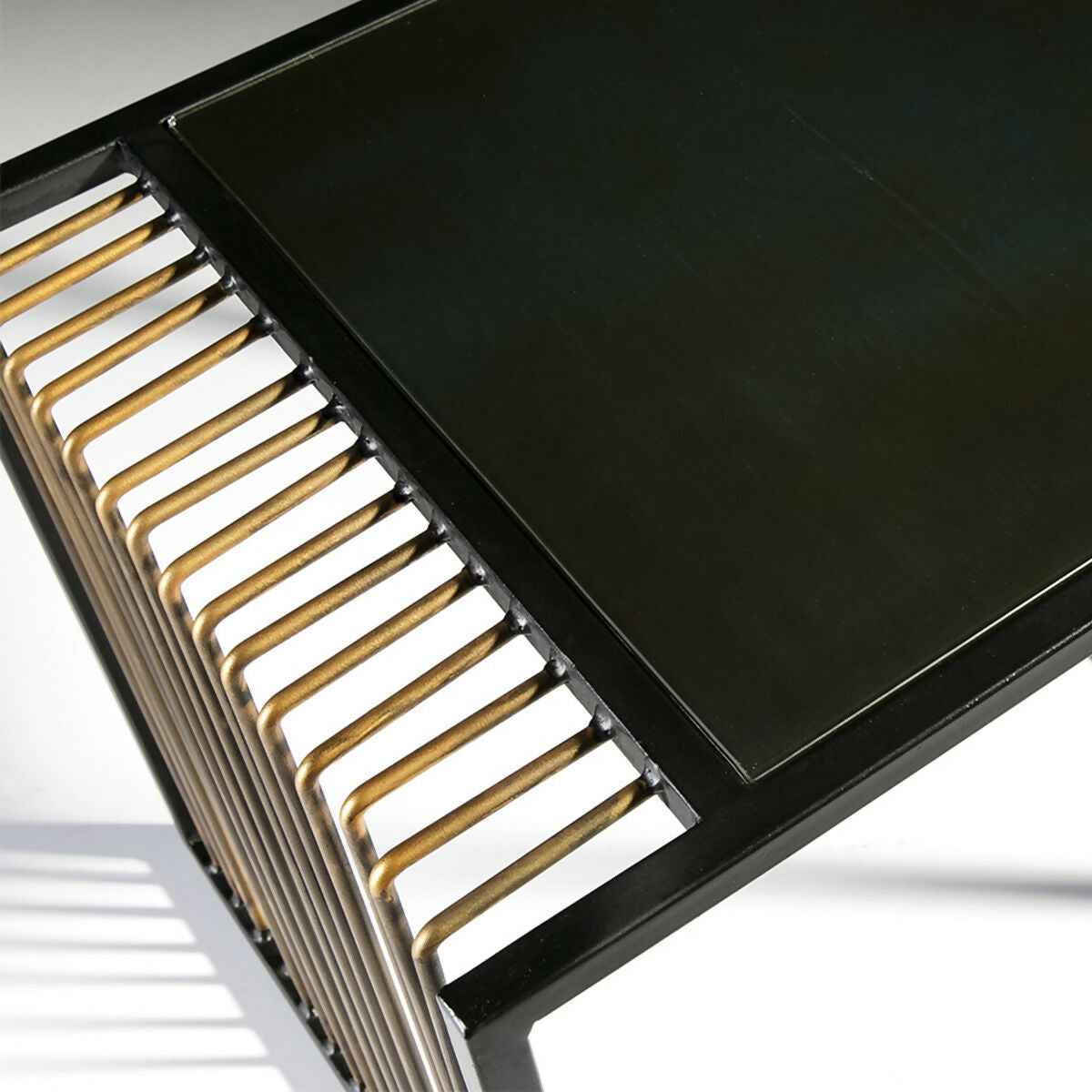 Mesa Auxiliar 56x48x51 Espejo Envejecido/Metal Dorado/Negro