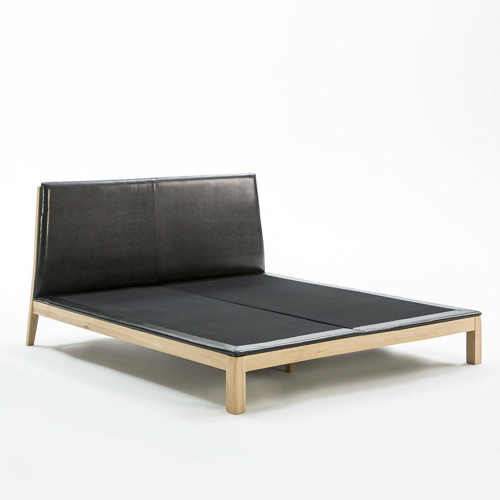 Cama 191x202x101 Madera de Fresno/P.Piel Natural/Negro