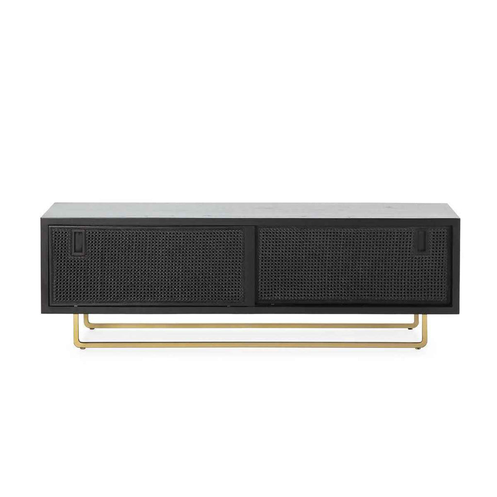 Mueble TV 160x42x52 Madera/Ratán/Metal Negro/Dorado