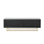 Mueble TV 160x42x52 Madera/Ratán/Metal Negro/Dorado