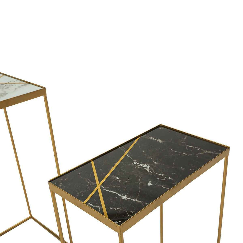 Mesa Auxiliar 40x25x56 / 35x20x46 Metal/Cristal Dorado/Blanco/Negro