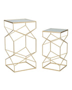 Juego de 2 mesas de centro de metal dorado y cristal, 50x50x100-40x40x80 cm