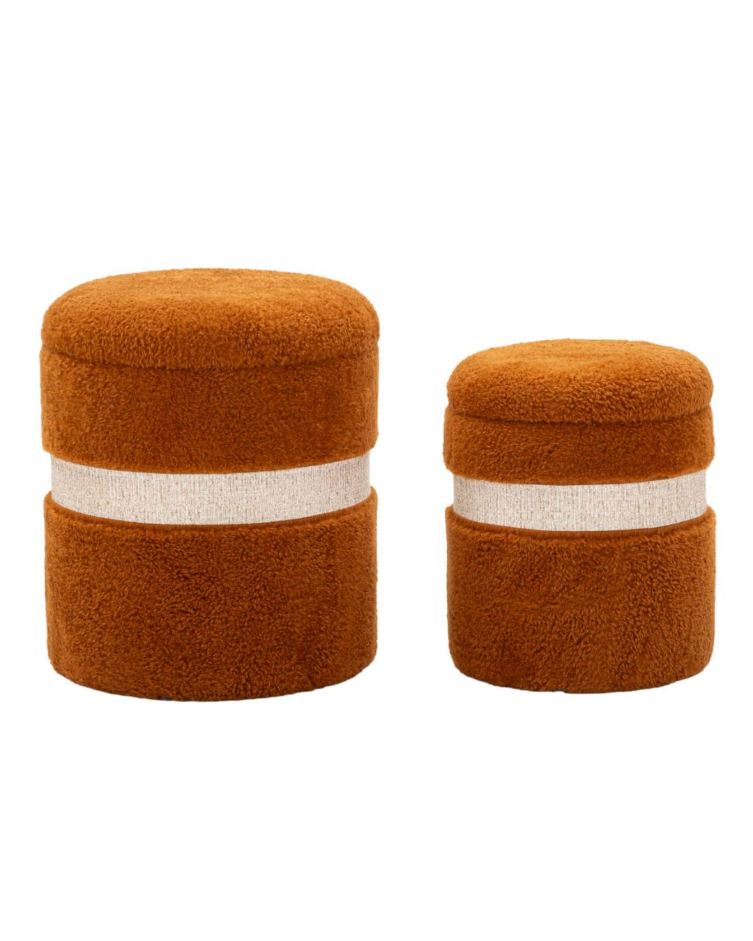 Juego de 2 pufs de almacenamiento marrones de ø 40x47-32x38 cm