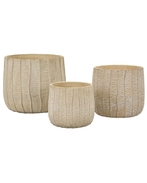 Juego de 3 jarrones de cerámica color crema 30,5x27 / 25x22,2 / 19,5x18 cm
