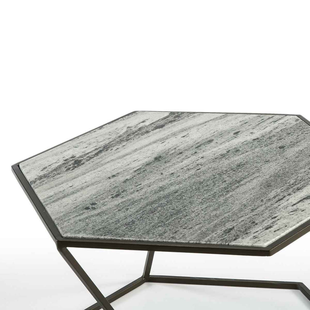 Mesa de Centro 61x61x41 Mármol Claro/Metal Marrón Oscuro