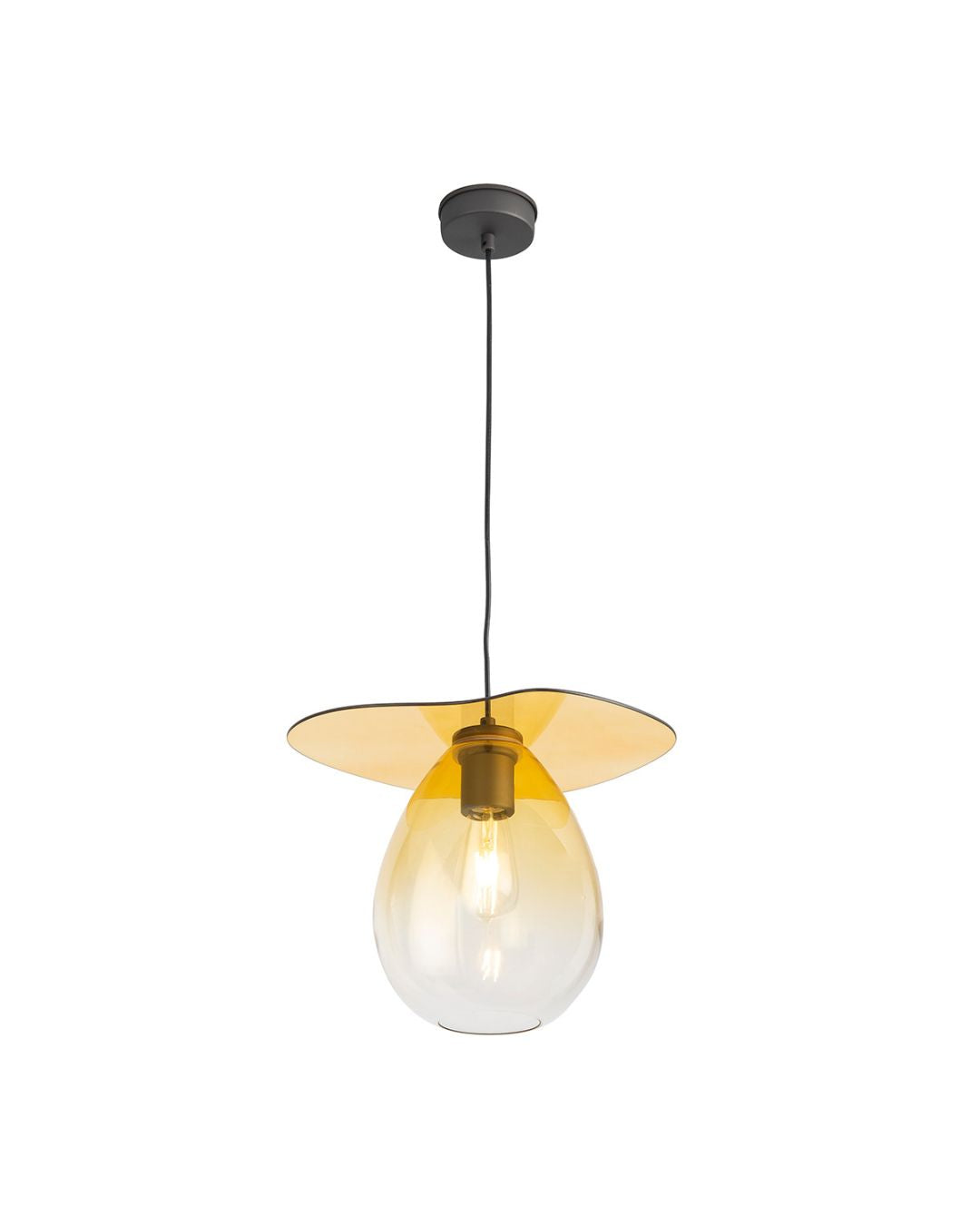 LAMPARA DE TECHO 34x33x31 METAL NEGRO/CRISTAL AMBAR