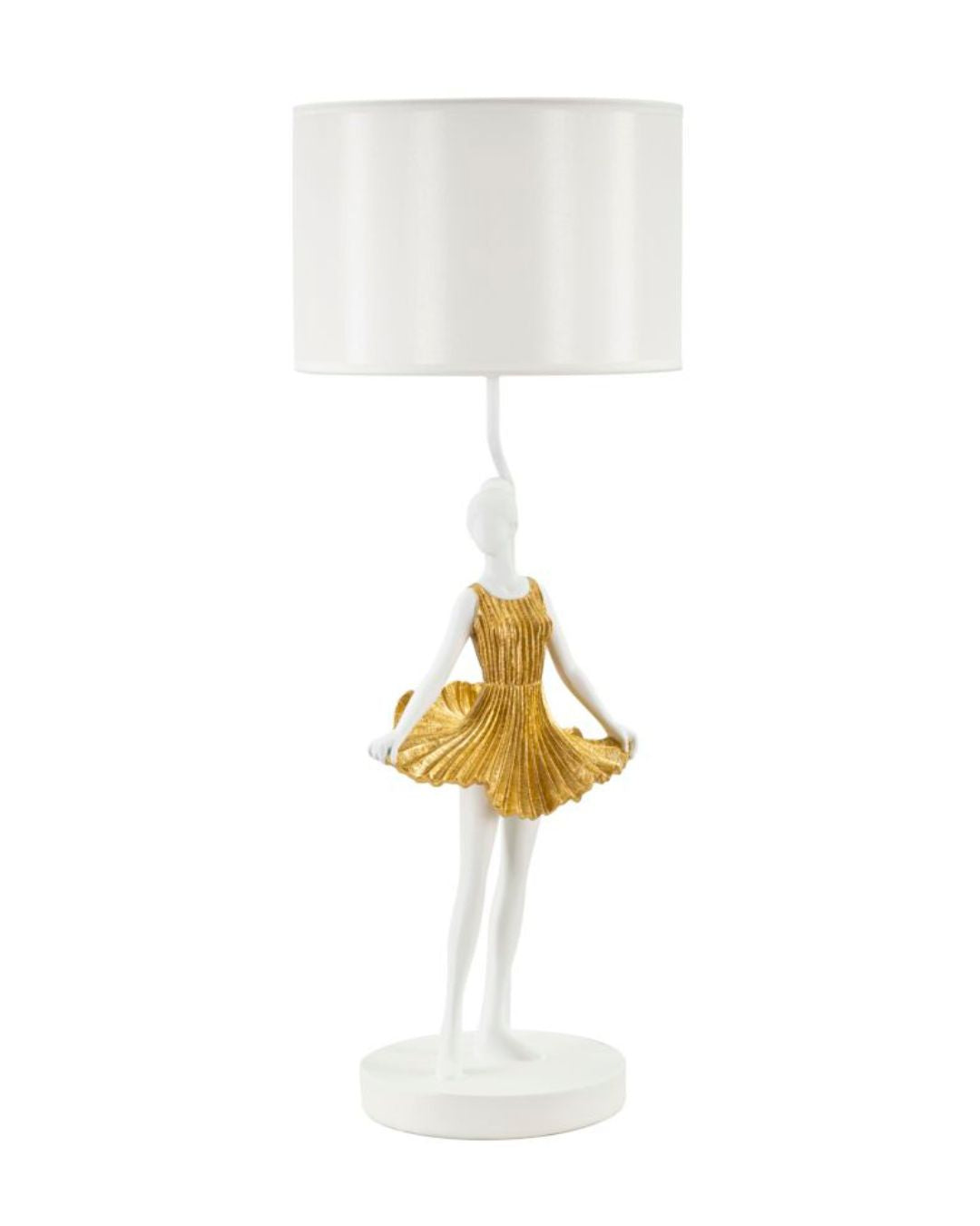 Lámpara de mesa bailarina en resina blanca y dorada Ø cm 32x90,5