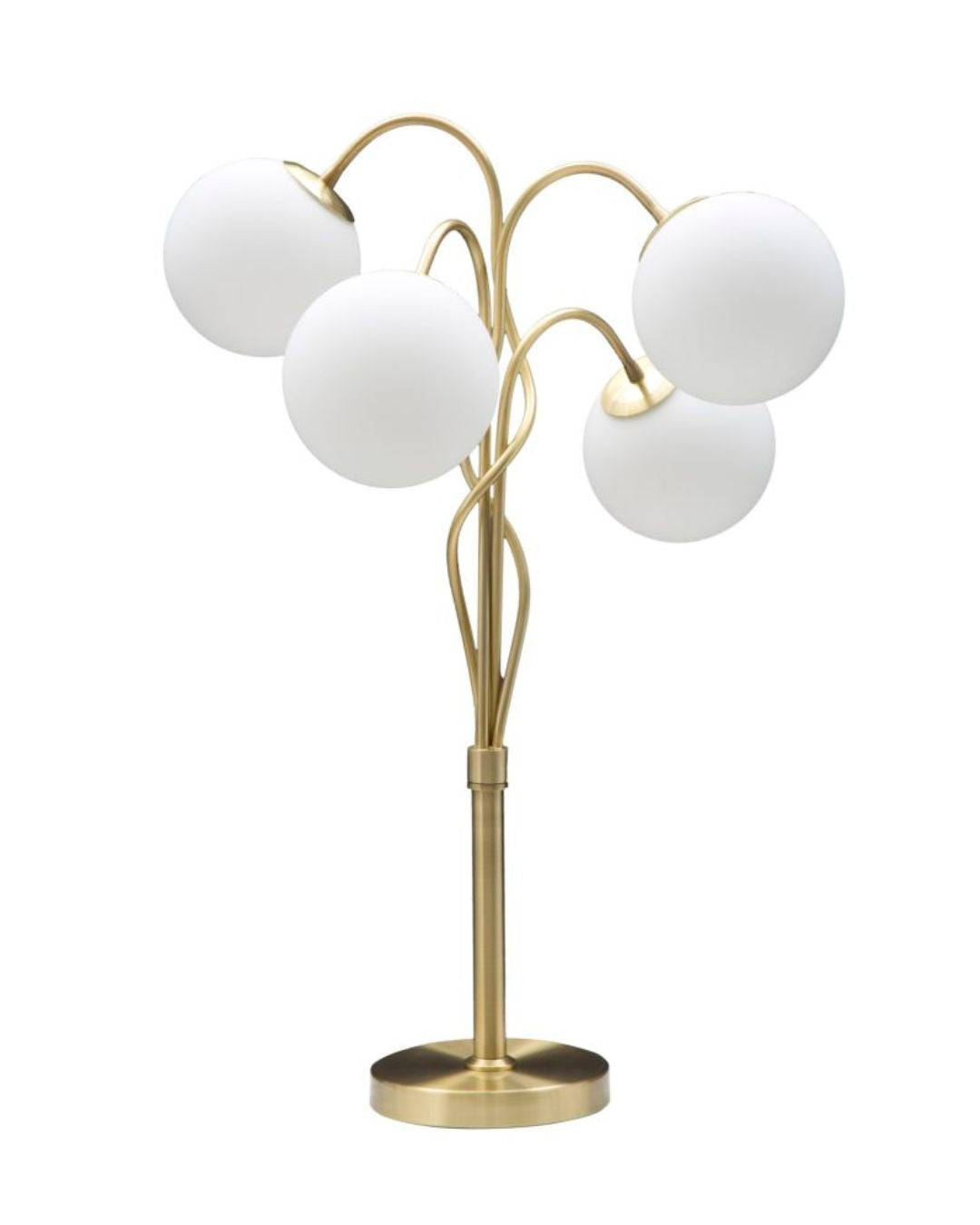 Lámpara de mesa de metal dorado con 4 esferas de cristal de Ø 53 x 74 cm