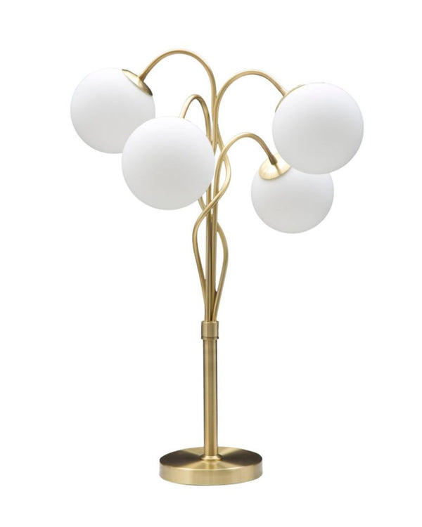 Lámpara de mesa de metal dorado con 4 esferas de cristal Ø 53x74 cm