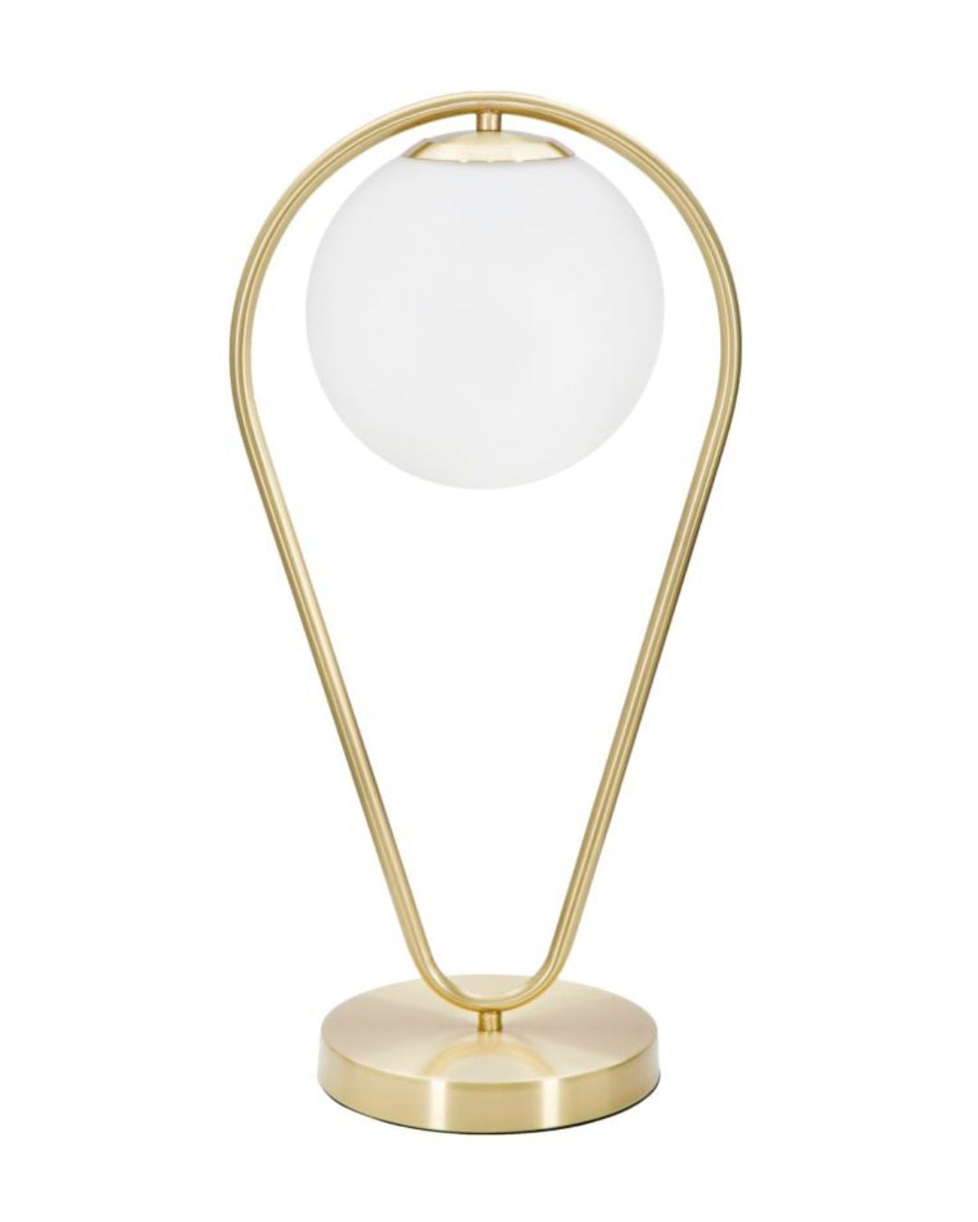 Lámpara de mesa de metal dorado con esfera blanca, 25x18x50 cm