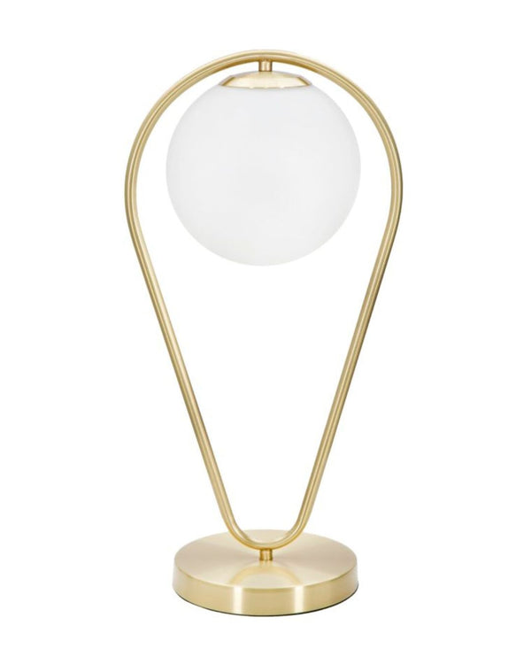 Lámpara de mesa de metal dorado con esfera blanca 25x18x50 cm