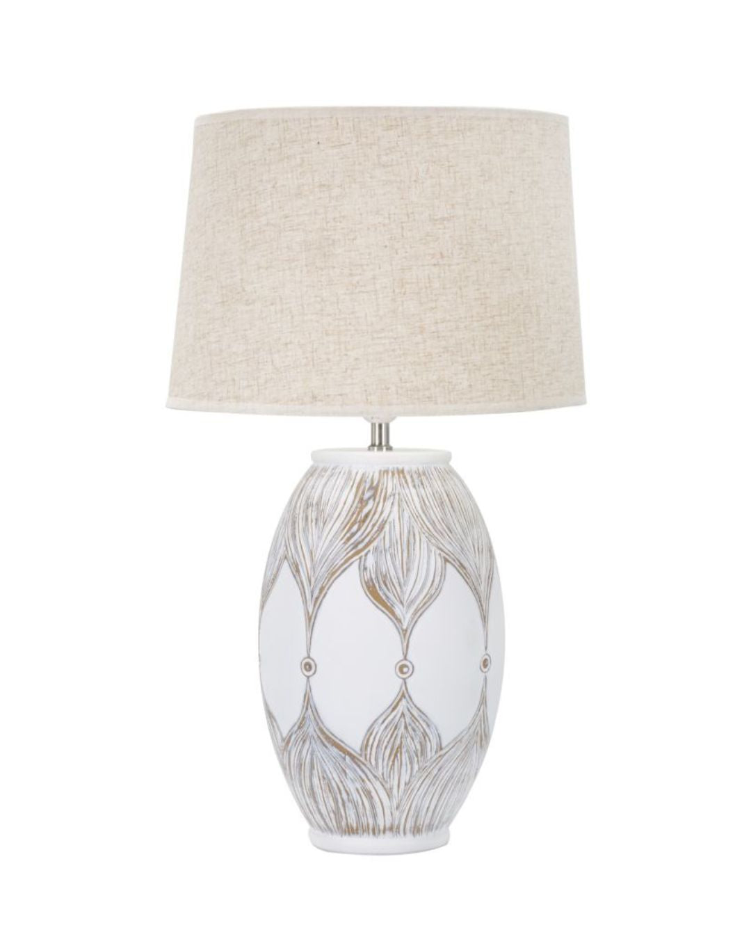 Lámpara de mesa de resina blanca con pantalla beige Ø 38x67 cm