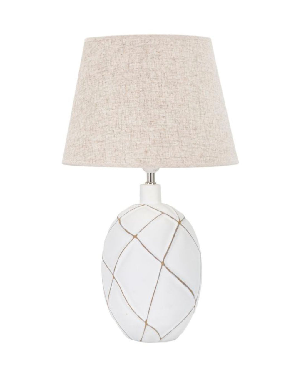 Lámpara de mesa de resina blanca con pantalla beige, Ø 35x60 cm