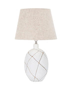 Lámpara de mesa de resina blanca con pantalla beige, Ø 35x60 cm