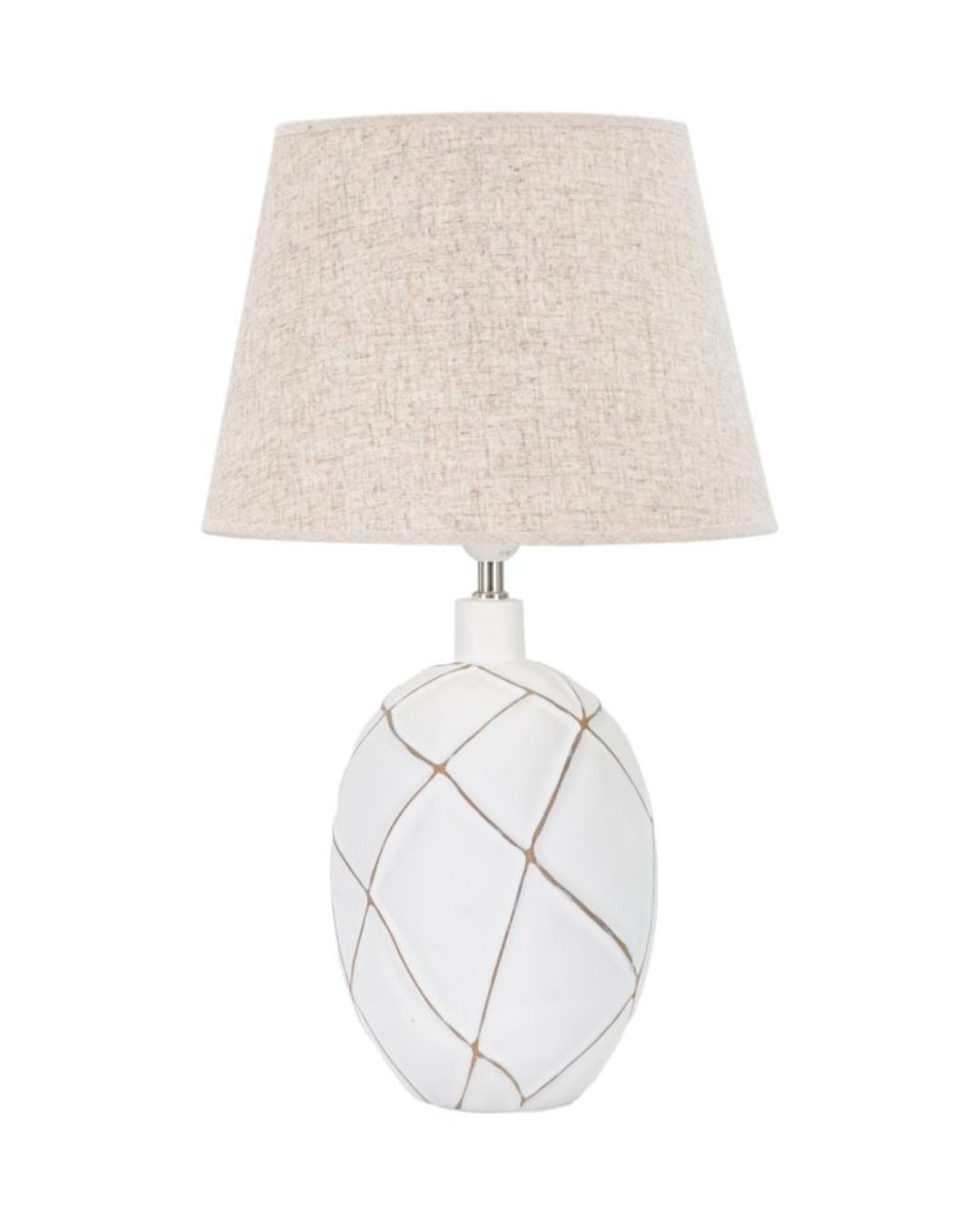 Lámpara de mesa de resina blanca con pantalla beige, Ø 35x60 cm