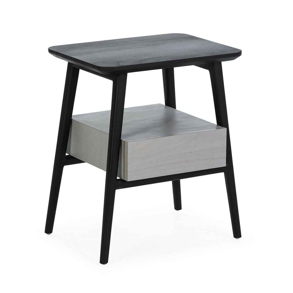 Mesita de Noche 50x38x60 Madera de Cedro Negro/Natural con Pátina Gris